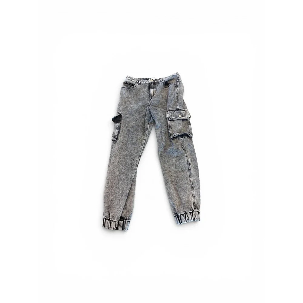 Refuge Denim Cargo Jogger Jeans Acid Wash Gray Utility Pants Womens 11‎